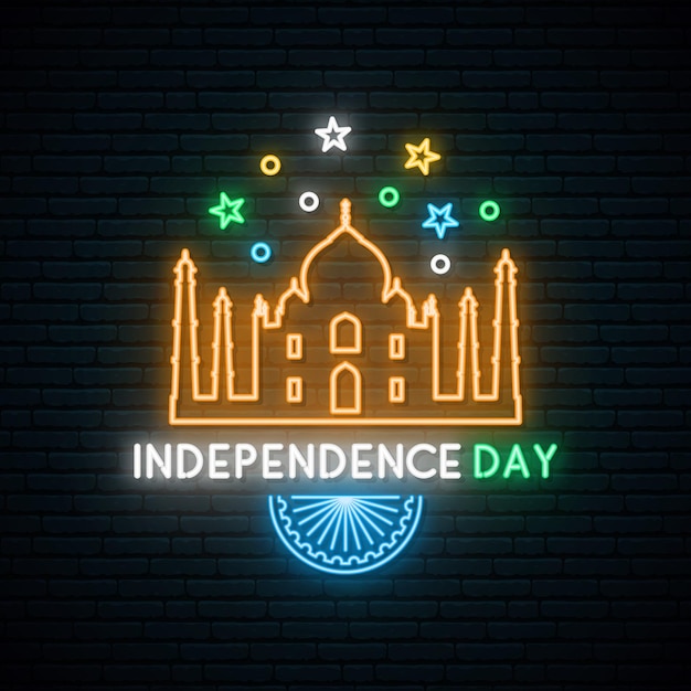 Banner al neon del giorno dell'indipendenza dell'india