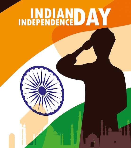 Independence day indian label with and flag