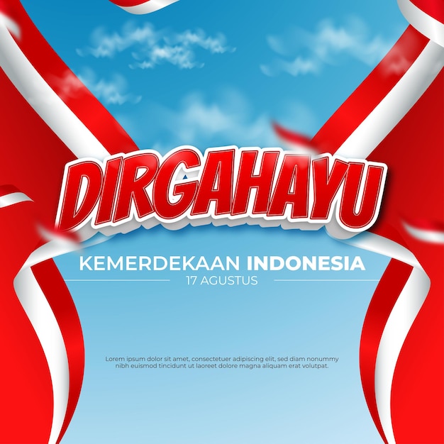 Independence day indonesia means of dirgahayu republik indonesia on editable text effect