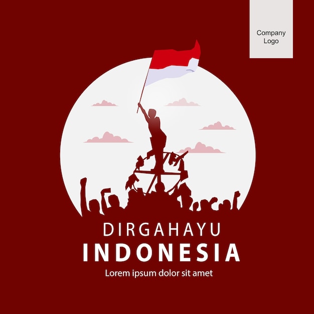 白い円の中の登山競技のシルエット イラストとインドネシア独立記念日