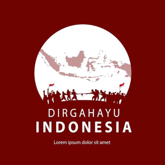 インドネシア独立記念日、円の綱引き競争のシルエット イラスト