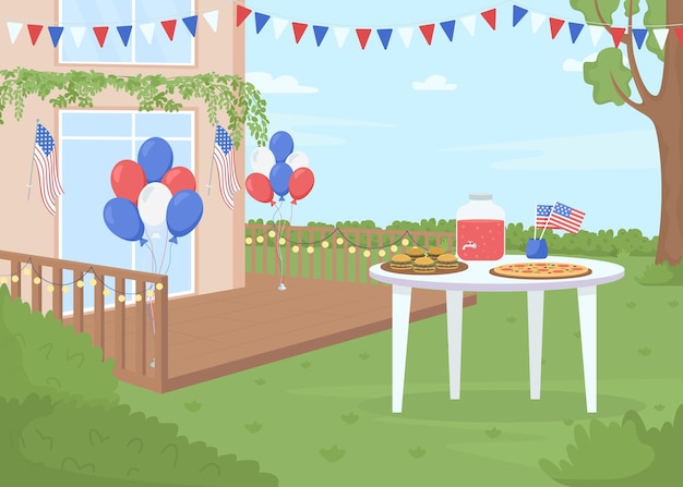 Vector independence day outdoor party flat color vector illustration