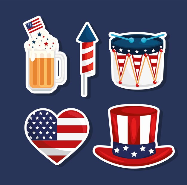 Independence day stickers set