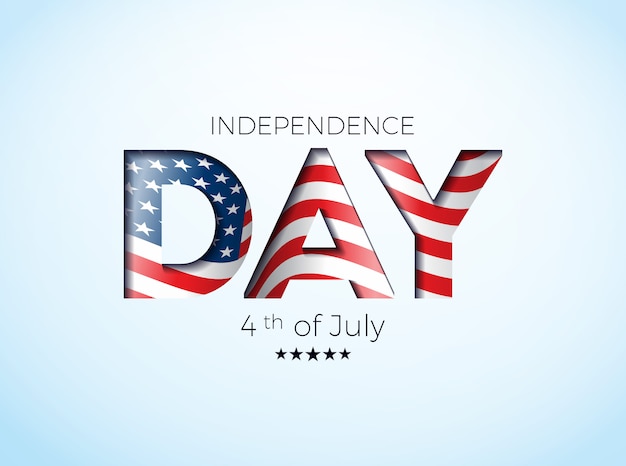 Vector independence day of the usa illustration with flag in cutting lettering.