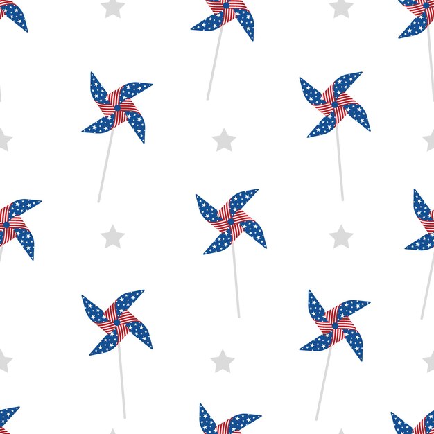 Independence Day of USA Seamless pattern with pinwheel Holiday background for 4th of July celebration