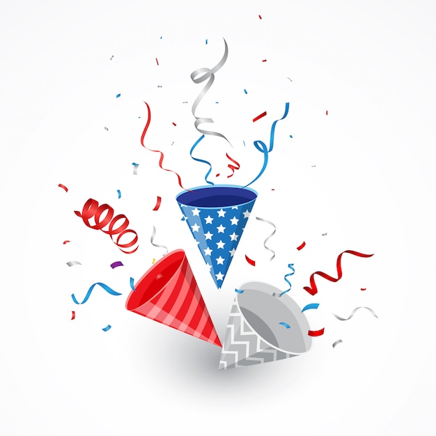 Vector independence day with american confetti and party popper