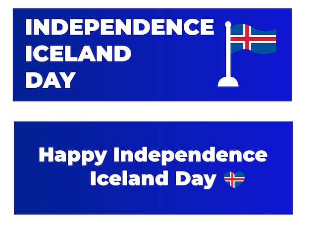 Independence iceland day-webbanner met blauwe achtergrond met kleurovergang en nationale vlag van ijsland