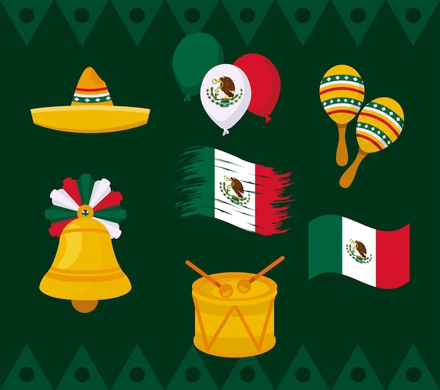 Independence mexico nine icons