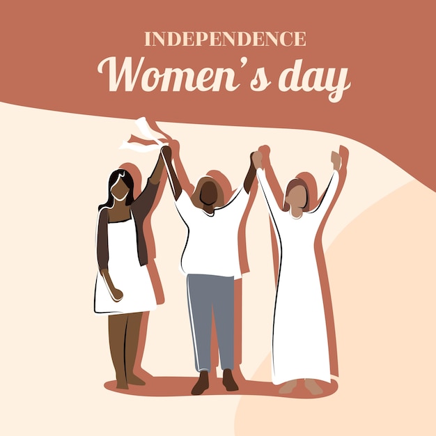 Independence woman s day Women hold hands Girls in white clothes Greeting card poster banner in flat style