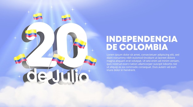 20 de Juli의 삽화가 있는 Independencia de Colombia 또는 Colombia 독립 기념일 배경