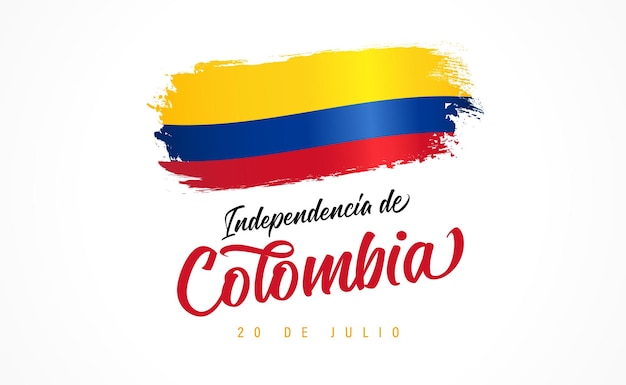 Independencia de Colombia 레터링 및 그런지 플래그 콜롬비아의 행복한 독립 기념일 7월 20일
