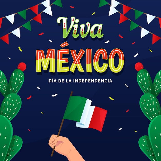 Independencia de méxico met vlag en cactus