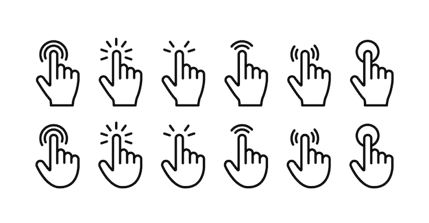 Index finger click icons set.  line style.