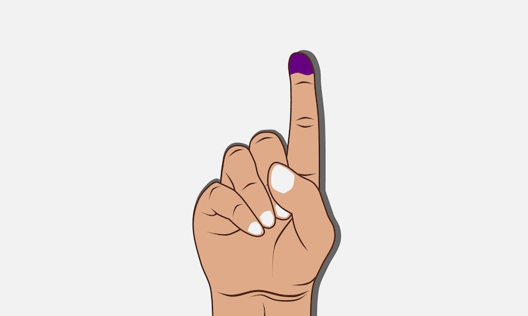 Vector index finger with blue or purple ink for presidential election concept