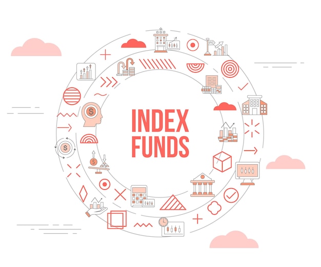 ベクトル アイコンセットテンプレートバナーと円形のベクトル図を使用したインデックスファンドコンセプト