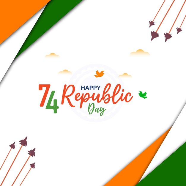 Vector india 74 republic day greeting or wishes post or banner design with white background vector illustration