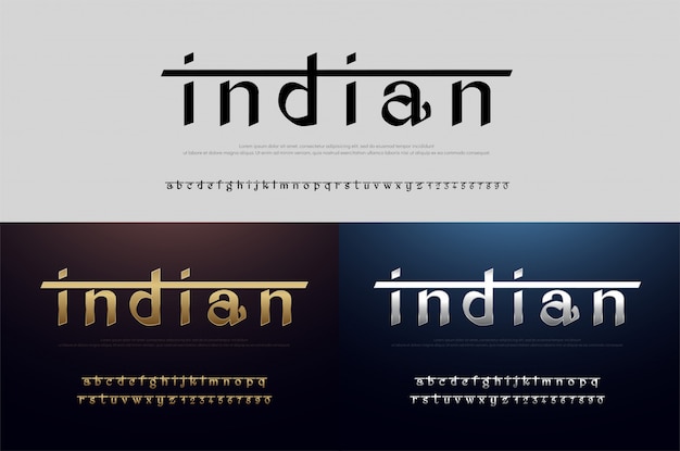 India alphabet font silver and gold. modern indian