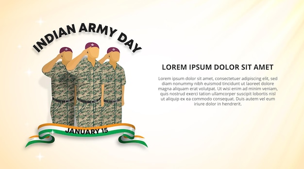 Vector india army day background with the army saluting and flag scarf