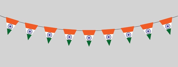 Vector india bunting garland string of triangular indian flags pennants panoramic vector illustration