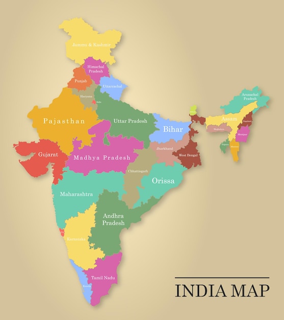 Vettore mappa della città dell'india con colori diversi