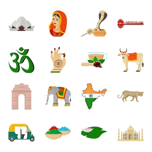 Vector india of country cartoon set icon