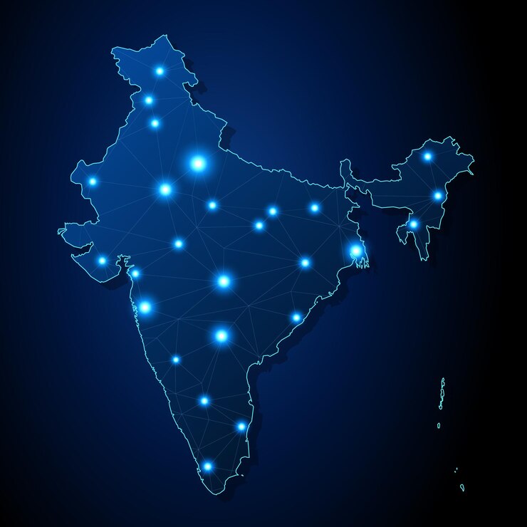 Vector india country shape with lines connecting major cities