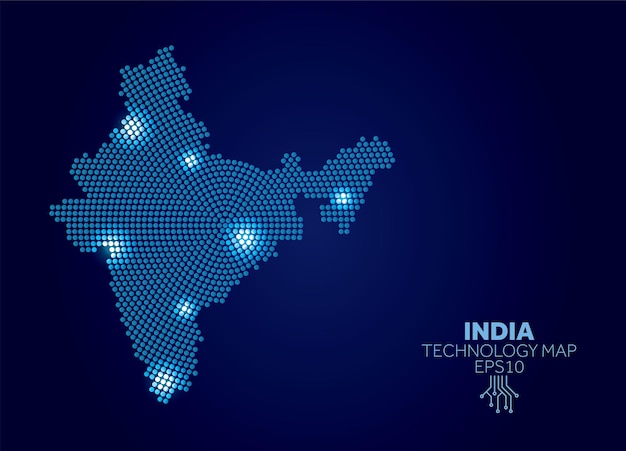 Vector india dotted technology map modern data communication concept