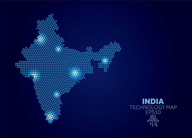 Vector india dotted technology map modern data communication concept