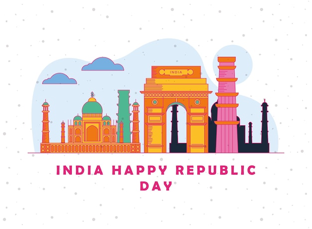 India happy republic day poster with temples