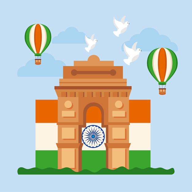 India independence day card with gate and flag