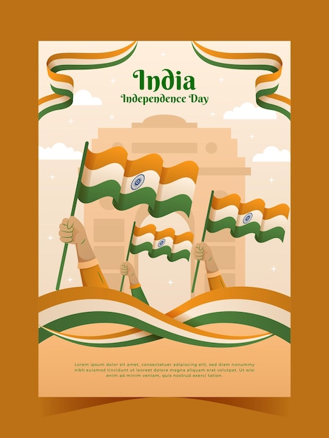 India Independence Day Poster with Tricolor Wavy Flag