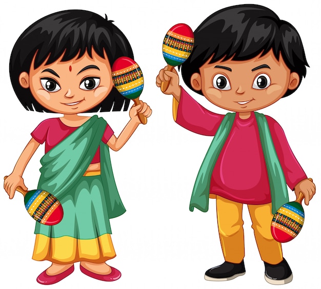 Vector india kid maracas