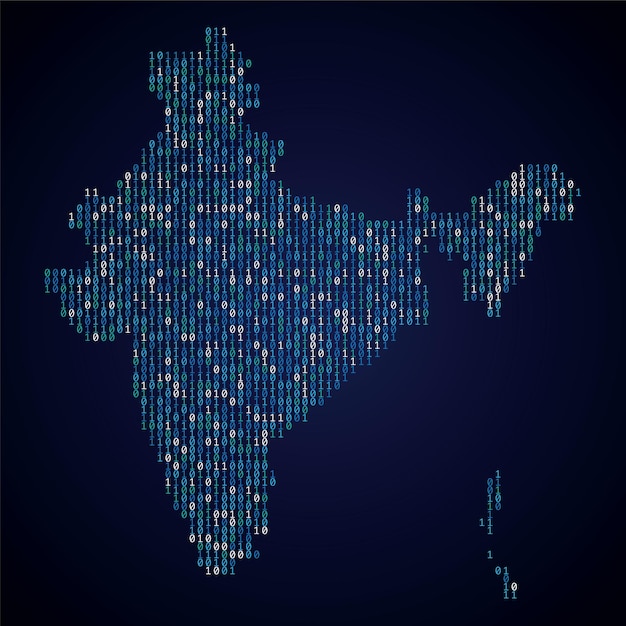 India landkaart gemaakt van digitale binaire code