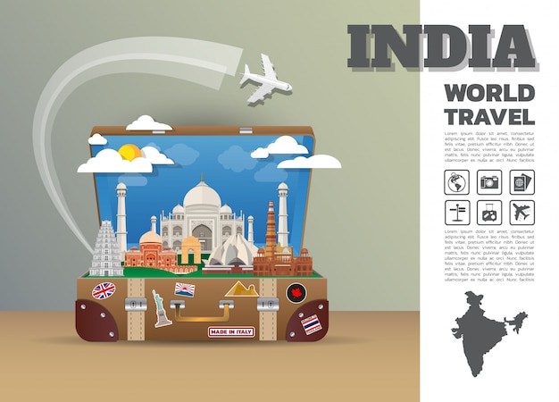 Bagagli infographic di viaggio e di viaggio globali del punto di riferimento dell'india progettazione 3d