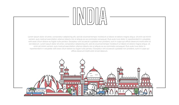 India landmark panorama in linear style