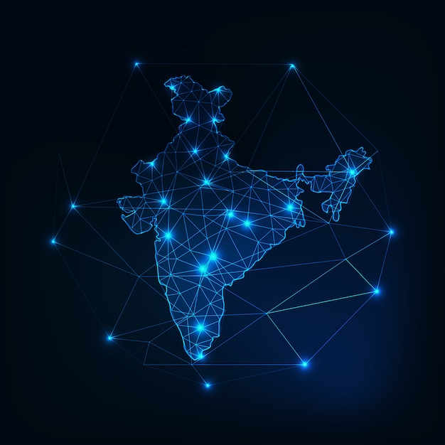 Vector india low poly map glowing silhouette