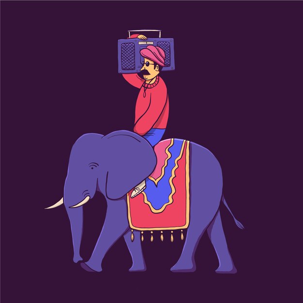 India, man with record player, elephant driver