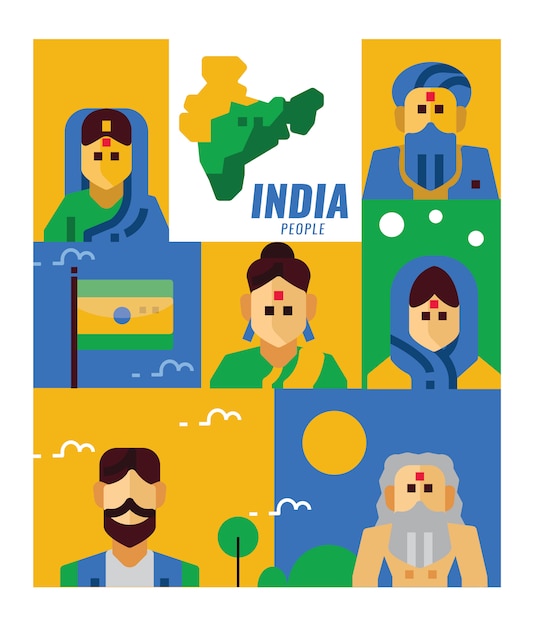 India mensen. platte poster en banner elementen.