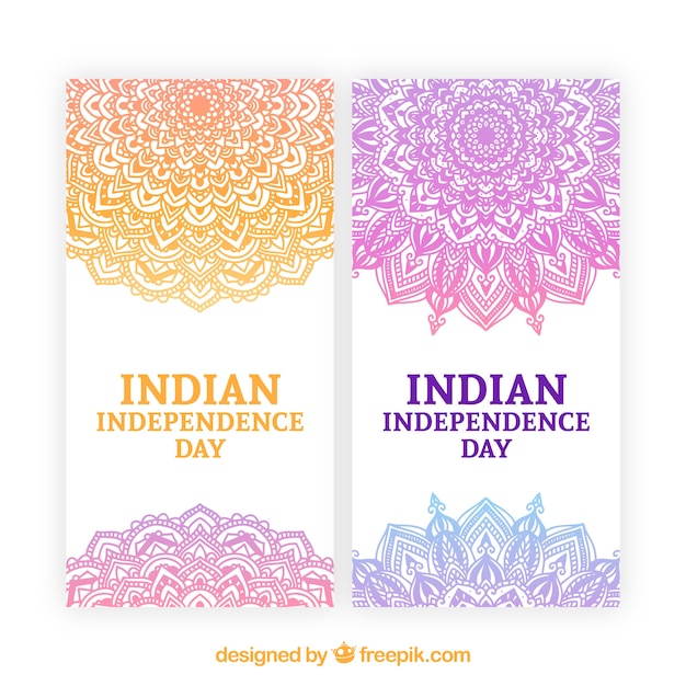 India onafhankelijkheidsdag banners met oranje en paarse mandala