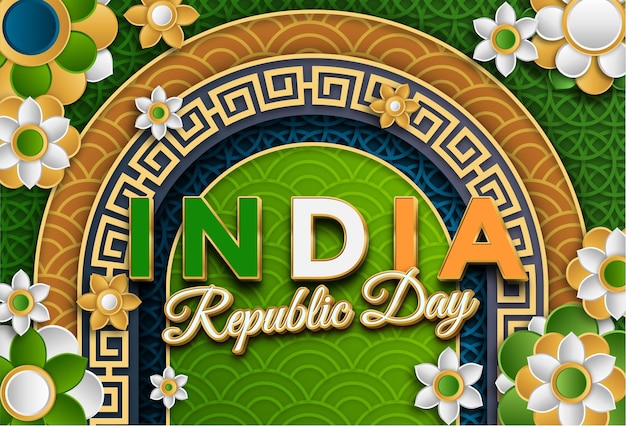India republic day 3d backround with asian style editable text effect premium vectors