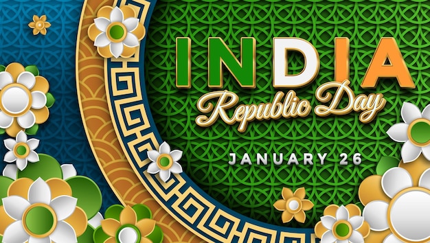 India republic day 3d backround with asian style editable text effect premium vectors