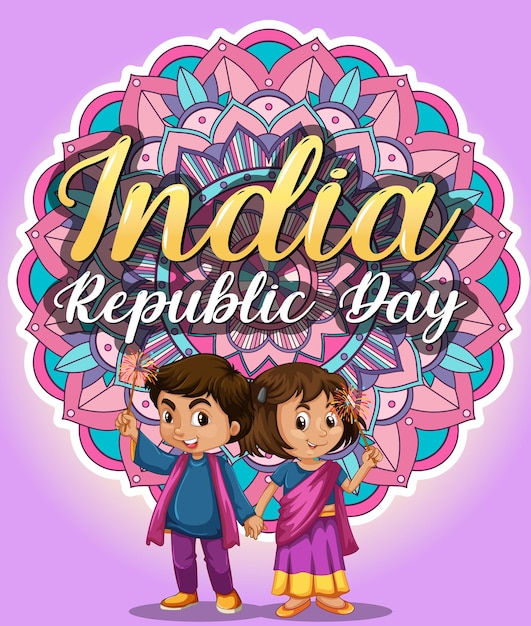 India republic day-banner met kinderpersonages