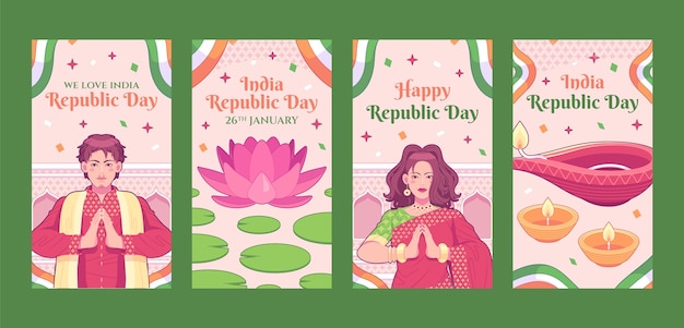 Raccolta di storie di instagram per la celebrazione della festa della repubblica dell'india