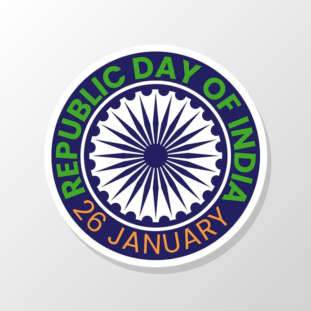 Vettore disegno adesivo della giornata della repubblica dell'india con la ruota rotonda al centro per celebrare il 26 gennaio