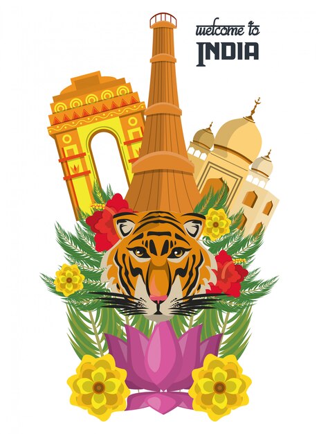 Туристическая карта индии с тигровыми воротами и цветами