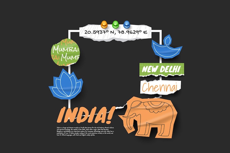 वेक्टर india travel frame collage photos with scrapbook torn paper style