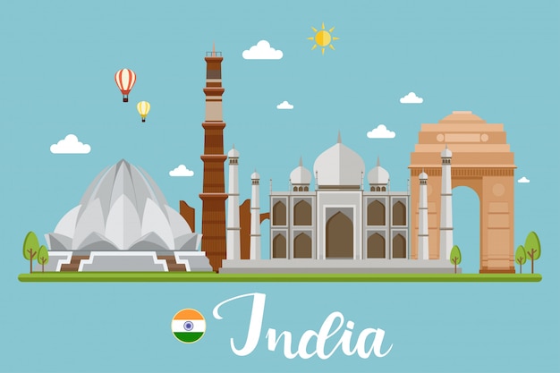 India Travel Landscape Vector Illustration