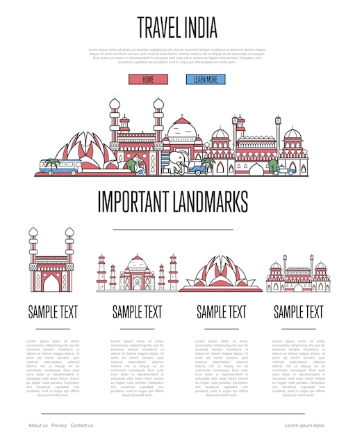 India travel web template in linear style