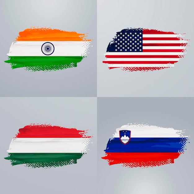 Vector india, usa, hungary and slovenia flags pack