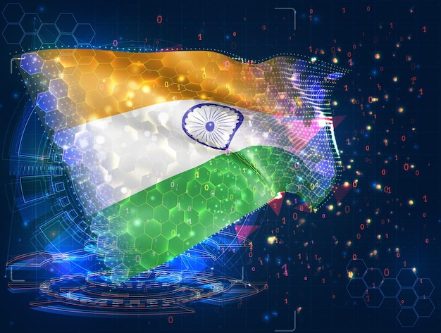 India vector flag virtual abstract 3d object from triangular polygons on a blue background